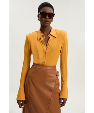 Power Shoulder Drapey Crepe Seam Detail Shirt