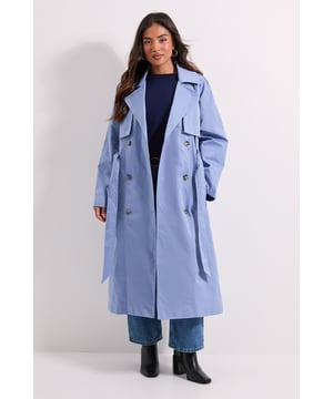 Petite Longline Double Breasted Belted Trench Coat