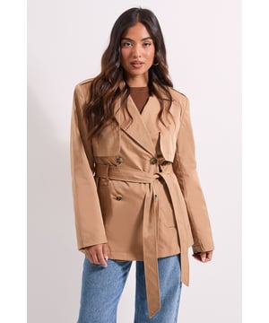 Petite Double Breasted Belted Trench Coat