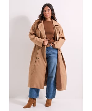 Petite Longline Double Breasted Belted Trench Coat