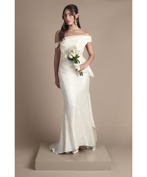 Draped Corset Bow Bridal Maxi Dress