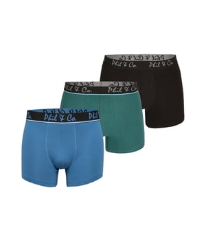Trunks in een multi-pack van Phil & Co; voor iedereen die van comfortabel houdt! De sets bestaan uit drie retro shorts in verschillende designs. De liefdevol ontworpen zwembroeken voegen variatie toe aan je garderobe. De materiaalmix van zacht katoen en comfortabele stretchvezels garandeert vormbehoud en comfort. De shorts hebben geen irriterende naden bij het zitvlak. De brede contrasterende tailleband geeft de shorts de finishing touch en zorgt ervoor dat de shorts niet afzakken en blijven zitten waar ze horen, zelfs onder druk.