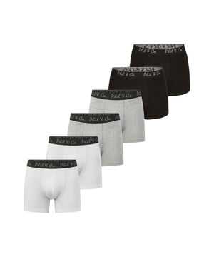 Trunks in een multi-pack van Phil & Co; voor iedereen die van comfortabel houdt! De sets bestaan uit zes retro shorts in verschillende designs. De liefdevol ontworpen zwembroeken voegen variatie toe aan je garderobe. De materiaalmix van zacht katoen en comfortabele stretchvezels garandeert vormbehoud en comfort. De shorts hebben geen irriterende naden bij het zitvlak. De brede contrasterende tailleband geeft de shorts de finishing touch en zorgt ervoor dat de shorts niet afzakken en blijven zitten waar ze horen, zelfs onder druk.