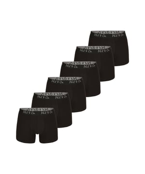 Trunks in een multi-pack van Phil & Co; voor iedereen die van comfortabel houdt! De sets bestaan uit zes retro shorts in verschillende designs. De liefdevol ontworpen zwembroeken voegen variatie toe aan je garderobe. De materiaalmix van zacht katoen en comfortabele stretchvezels garandeert vormbehoud en comfort. De shorts hebben geen irriterende naden bij het zitvlak. De brede contrasterende tailleband geeft de shorts de finishing touch en zorgt ervoor dat de shorts niet afzakken en blijven zitten waar ze horen, zelfs onder druk.