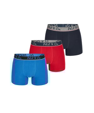 Trunks in een multi-pack van Phil & Co; voor iedereen die van comfortabel houdt! De sets bestaan uit zes retro shorts in verschillende designs. De liefdevol ontworpen zwembroeken voegen variatie toe aan je garderobe. De materiaalmix van zacht katoen en comfortabele stretchvezels garandeert vormbehoud en comfort. De shorts hebben geen irriterende naden bij het zitvlak. De brede contrasterende tailleband geeft de shorts de finishing touch en zorgt ervoor dat de shorts niet afzakken en blijven zitten waar ze horen, zelfs onder druk.