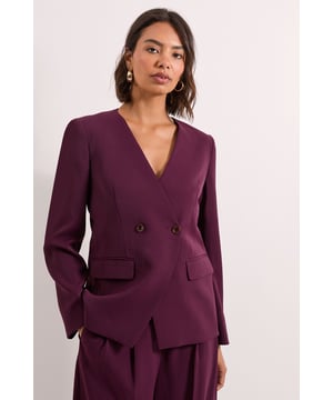 V Neck Longline Double Breasted Blazer