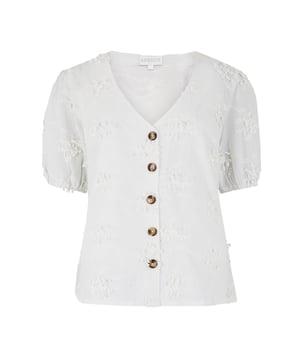 Cream-Embroided Cotton Top-40-degree (warm) machine wash on gentle wool cycle, Do not bleach, Do not tumble dry, Three dot iron (hot), Do not dry clean