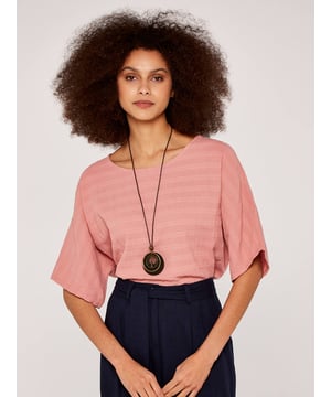 pink-Textured Oversized Necklace Top-30 degree (cold) machine wash on synthetic cycle, Do not bleach, Do not tumble dry, Two dot iron (medium), Do not dry clean