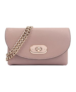 Crafted from soft, genuine leather with a luxurious hand-feel, this small trendy crossbody bag features a sleek chain strap and a branded turn-lock closure for a touch of elegance. Its compact interior includes card slots to keep your essentials neatly organized, while a handy slip pocket on the back offers quick access. The removable chain strap easily converts the bag into a chic clutch, making it a versatile piece for any mood or occasion. D:3.5cm W:18cm H:11.5cm