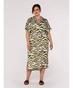 Khaki-Curve Tiger Midi Dress-30-degree (cold) machine wash on synthetic cycle;Do not bleach;Do not tumble dry;One dot iron (cool);Do not dry clean