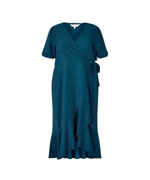 Teal-Curve Sparkle Wrap Midi Dress-30-degree (cold) machine wash on gentle wool cycle;Do not bleach;Do not tumble dry; Do not iron;Do not dry clean