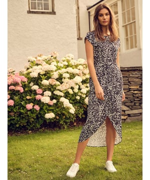 Black-Abstract Print Crepe Wrap Dress-30-degree (cold) machine wash on synthetic cycle, Do not bleach, Do not tumble dry, One dot iron (cool), Do not dry clean