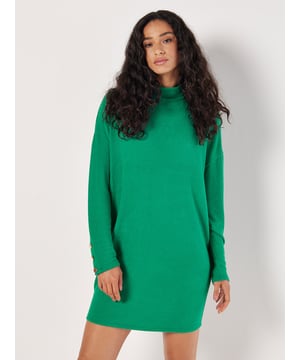 Dieses kuschelige Kleid ist superweich und eignet sich perfekt für entspannte Wochenendlooks. Es verfügt über einen Rundhalsausschnitt, überschnittene Schulternähte und goldene Knöpfe an den Ärmeln für zusätzliche Spannung.