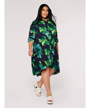 Navy-Curve Leaf Shirt Mini Dress-30-degree (cold) machine wash on synthetic cycle;Do not bleach;Do not tumble dry;One dot iron (cool);Do not dry clean
