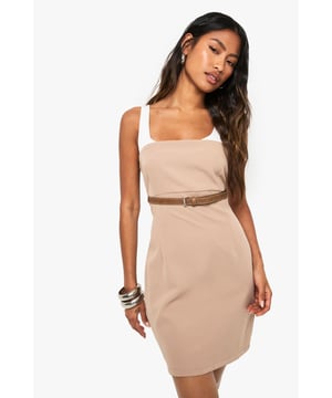 Sleek mini dress featuring contrasting straps and a flattering scoop neckline
        Stylish contrast belt included to define and accentuate the waist
        Crafted from lightweight crepe fabric for comfortable all-night wear
        Figure-hugging silhouette with a chic straight-cut design
        Versatile mini length perfect for showcasing your favourite heels
    
    This striking mini dress from Boohoo combines contemporary style with classic appeal, making it an essential addition to your going-out wardrobe. The contrasting straps create visual interest against the sleek bodice, whilst the included belt cinches the waist for a defined silhouette. Style with strappy heels and stacked bangles as seen on our model for a night at the club, or dress it down with white trainers and an oversized denim jacket for casual drinks with friends. The crepe fabric offers just the right amount of structure whilst maintaining comfort for dancing the night away. For cooler evenings, layer with a cropped leather jacket and finish with a small clutch bag to hold your essentials. This versatile piece transitions effortlessly from bar to dancefloor with minimal styling required.