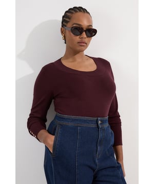 Plus Size Long Sleeve Scoop Neck Knitted Top