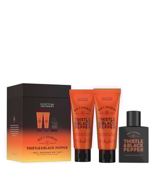 Discover the essence of Scotland with the Thistle & Black Pepper Well Groomed Gift Set. This luxurious grooming set includes a 50ml Eau De Toilette, a 75ml Aftershave Balm, and a 75ml Hair & Body Wash, all infused with invigorating black pepper, citrus, and warm amber. The Eau De Toilette delivers a vibrant burst of spice evolving into a woody scent, while the Hair & Body Wash cleanses with purifying milk thistle extract. Complete your grooming routine with the soothing Aftershave Balm, enriched with cooling menthol. Elevate your daily ritual with this unique Scottish twist.