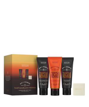 Experience the essence of Scotland with the Scottish Fine Soaps Thistle & Black Pepper Signature Gift Set. This luxurious set includes a Face & Beard Wash, Hair & Body Wash, Moisturiser, and Body Bar, all infused with the nourishing properties of milk thistle. Delight in the rich fragrance that combines amber, citrus, and herbs, providing a refreshing grooming experience. Perfect for the modern man, this set cleanses, hydrates, and softens the skin and facial hair. Treat yourself or gift it to someone special.