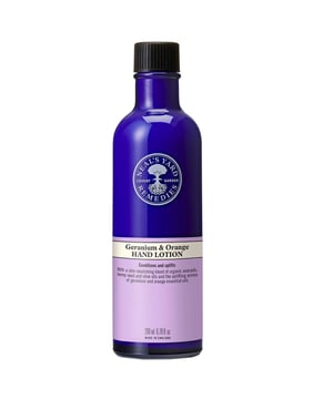 Explore Neal's Yard Remedies Geranium & Orange Hand Lotion, a lightweight, hydrating formula with essential oils. This luxurious lotion moisturizes hands and nails, leaving them soft and smooth, while providing a refreshing scent. Enriched with avocado, olive, and hemp seed oils, it promotes healthy skin. Use as needed. Our eco-friendly packaging is designed for sustainability: the glass bottle is upcyclable, and the label is recyclable. Since 1981, Neal's Yard Remedies has been committed to organic and cruelty-free products, ensuring a positive impact on our planet.