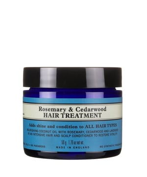 Revitalize your hair with Neal's Yard Remedies Rosemary & Cedarwood Hair Treatment. This 50g intensive treatment is suitable for all hair types, providing a lush pre-wash conditioner or an overnight deep conditioning solution. Infused with organic coconut oil and essential oils like rosemary and cedarwood, it restores shine and vitality to dull or colored hair. Vegan-friendly and cruelty-free, this product is created by a brand committed to sustainability. Simply massage into dry hair and scalp, leave for 30 minutes or overnight, then shampoo and rinse for beautiful, healthy hair.