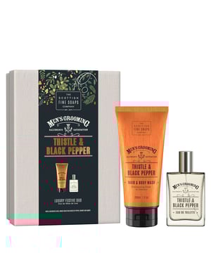 Elevate your grooming routine with the Scottish Fine Soaps Company Men's Grooming Luxury Duo featuring the invigorating Thistle & Black Pepper scent. This luxurious set includes a 200ml Hair & Body Wash and a 50ml Eau de Toilette Spray, expertly crafted to cleanse and refresh your hair and body while leaving a captivating fragrance. The unique blend of black pepper, amber, and sandalwood will prepare you for any occasion, ensuring you feel confident and revitalized throughout the day or night.