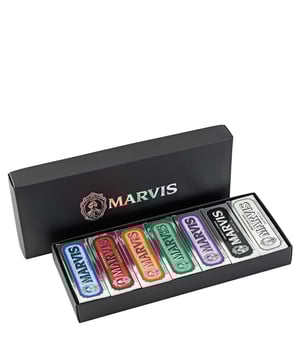 Discover the exquisite Marvis Luxury Toothpaste Flavour Collection, featuring seven distinct flavours that transform your oral care routine. This premium gift set includes Classic Strong Mint, Aquatic Mint, Ginger Mint, Amarelli Licorice Mint, Cinnamon Mint, Whitening Mint, and Jasmin Mint, each delivering refreshing bursts of flavour. Perfect for gifting or self-indulgence, each 25ml tube is elegantly packaged in a beautiful box, making it a must-have addition to your bathroom. Elevate your brushing experience with Marvis!
