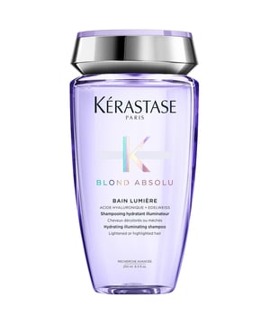 Experience the transformative power of Kérastase Blond Absolu Bain Lumiére, a hydrating shampoo for lightened, highlighted, and grey hair. Infused with Hyaluronic Acid, it gently cleanses while hydrating your hair from root to tip. The blend of Hyaluronic Acid and Edelweiss flower shields your hair from damage and enhances blonde tones with radiant shine. This shampoo removes pollution and dulling agents for a vibrant appearance. To use, wet your hair, apply shampoo to five areas, emulsify, and massage into your scalp. Rinse thoroughly for a deeper cleanse.