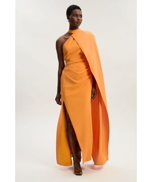 Soft Tailored One Shoulder Cape Sleeve Maxi Dress