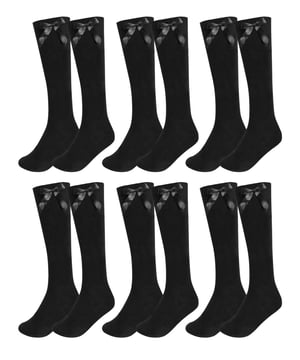 Add a touch of elegance to everyday wear with these charming knee-high socks, perfect for both ladies and girls. Made from a cotton-rich blend with Lycra, they offer exceptional softness, breathability, and a comfortable stretch that hugs the legs without slipping down. Featuring a delicate satin bow at the top, these socks bring a stylish and feminine flair—ideal for school, special occasions, or simply dressing up an outfit
