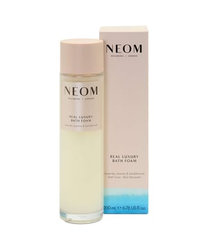 Discover the calming benefits of Neom Wellbeing London's Real Luxury De-Stress Bath Foam. Made with 100% natural essential oils like lavender and jasmine, this bath foam helps you relax and unwind. Enriched with marshmallow, aloe, and sweet almond, it leaves your skin soft and rejuvenated. Pour a capful into warm water for a soothing soak. Neom is dedicated to ethical practices, using 70% certified organic ingredients. Enhance your relaxation with a Neom Scented Candle. Elevate your wellbeing routine with Neom's luxurious bath foam.