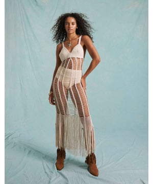 Dresses by Miss Selfridge May cause compliments V-neck Fixed straps All-over bead embellishment Scoop back Fringe hem Regular fitSold By: Asos