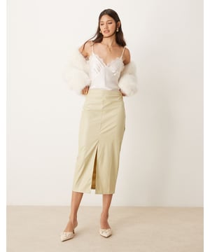 Skirts by ASOS DESIGN Midi moment High rise Zip-side fastening Front split Slim fitSold By: Asos