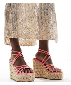 Shoes by Simmi Wide Fit Step into summer Strappy design Adjustable straps Pin-buckle fastening Open toe Rope midsole High wedge heelSold By: Asos