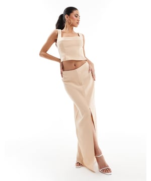 Skirts by ASOS DESIGN Part of a co-ord set Top sold separately Mid rise Concealed fly Front split Regular fitSold By: Asos