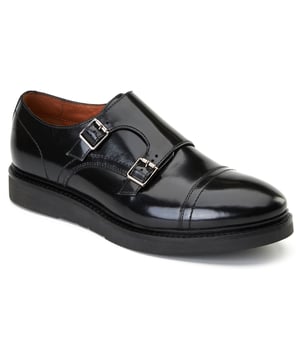 Meet Knight - a double monk strap shoe with attitude. Featuring a bold rubber wedge sole, sleek toe cap stitching, and Ortholite cushioning for all-day swagger. Perfect for gents who mix sharp style with daring modernity.