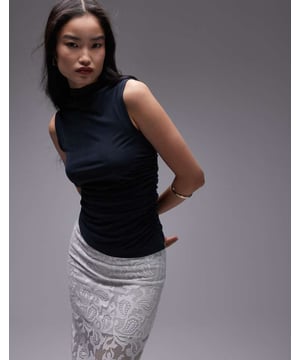 Tops by Topshop This is Topshop High neck Ruched sides Racer back Regular fitSold By: Asos