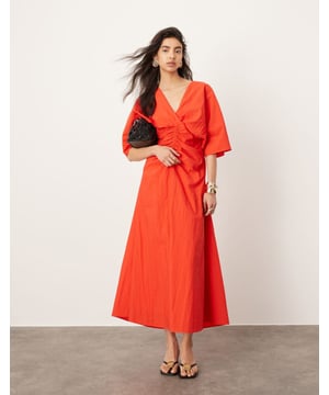 Dresses by ASOS EDITION No need to keep scrolling Plain design V-neck Flared sleeves Ruched waisy Cut-out back Tie-back fastening Regular fitSold By: Asos