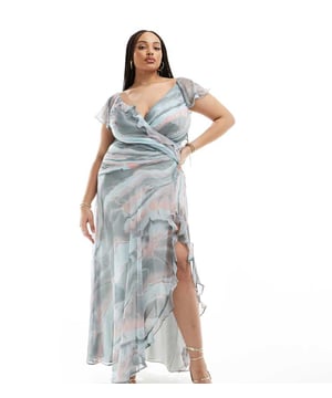 Dresses by ASOS Curve Best dressed: secured Wrap front Ruffle details Zip-back fastening Thigh-high split Regular fitSold By: Asos