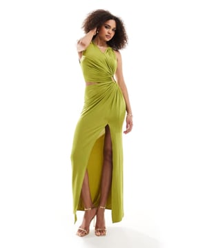 Dresses by ASOS DESIGN Let's hear it for the dress V-neck Ruched design Ring detail Thigh-high split Bodycon fitSold By: Asos