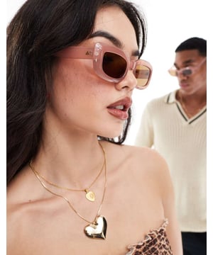 Accessories by Aire *the sun just entered the chat* Rectangular frames Dark-tinted lenses Tapered arms Unisex styleSold By: Asos