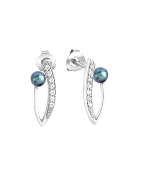 Zeeme - Damen-Ohrringe aus 925 Sterling Silber rhodiniert mit grauer Perle und weißen Zirkonia-Steinen