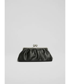 Embrace elegance with the Lana large snaplock clutch bag, perfect for your next event. This sleek black accessory is crafted from sumptuous nappa leather with a cotton lining, making it an understated yet luxurious addition to your ensemble. Pair it with an evening gown or your favourite cocktail dress for a look that exudes sophistication.
