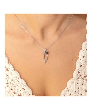 Zeeme Pearls - Damen-Halskette aus 925 Sterling Silber rhodiniert 45/42cm mit einer schwarzen Perle und Zirkonia weiß