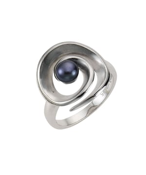 Entdecken Sie die magische Faszination der schimmernden Perlen!  Zeeme Pearls - Damen-Perl-Ring aus 925 Sterling Silber rhodiniert mit schwarzer Perle