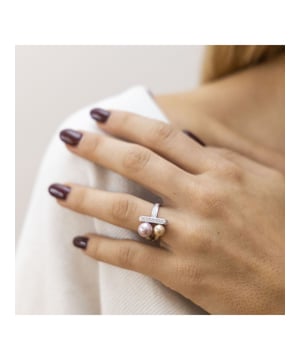 Entdecken Sie die magische Faszination der schimmernden Perlen!  Zeeme Pearls - Damen-Ring aus 925 Sterling Silber rhodiniert mit 2x Muschelkernperle und Zirkonia weiß