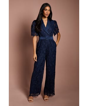 Short Sleeve Lace Wide Leg Jumpsuit