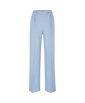 Dames BOSS Tapito High-Waisted Regular-Fit Broek van linnenmix in open blauwBrede pantalon met rechte pijpen van BOSS Womenswear met hardwaredetails in de hoge taille.- Normale pasvorm- Hoge taille- Knoop- en ritssluiting- Wijde pijpen- Zakken onder voor: Franse zak- Zakken onder achter: Gevoelde zak- Hoofdmateriaal: 67% linnen 31% viscose 2% elastan.  Zakken: 100% katoen.  Chemisch reinigen- Ref: 50487869-472