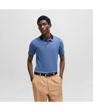 Mens BOSS Phillipson 116 Interlock Cotton Slim Fit Polo Shirt with colour-blocked collar in open blue.A signature polo shirt by BOSS Menswear. Featuring a logo at the left chest  this short-sleeved polo shirt is crafted in soft interlock cotton for everyday comfort. This piece is cut to a clean and contemporary slim fit.- Slim fit- Neckline: Polo collar- Number of buttons: 2- Short sleeves- Flat-knit cuffs- Standard length- 100% Cotton.  Machine washable- Ref: 50508840-479