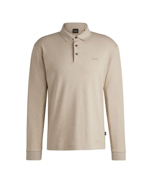Mens BOSS Pado 30 Interlock Cotton Polo Shirt with embroidered logo in light beigeA signature polo shirt with long sleeves by BOSS Menswear. Cut to a straight fit in interlock material  this elevated top features a tonal embroidered logo.- Regular fit- Flat-knit collar- Number of buttons: 3- Long sleeves- Standard length- 100% Cotton.  Machine washable- Ref: 50468392-275