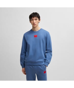 Mens HUGO Diragol212 Cotton-terry regular-fit sweatshirt with logo label in open blueA casual sweatshirt in a regular fit by HUGO Menswear  crafted in French terry with a logo label at the centre chest.- Regular fit- Crew neck- Long sleeves- Ribbed cuffs- 100% Cotton.  Machine washable.- Ref: 50447964-479